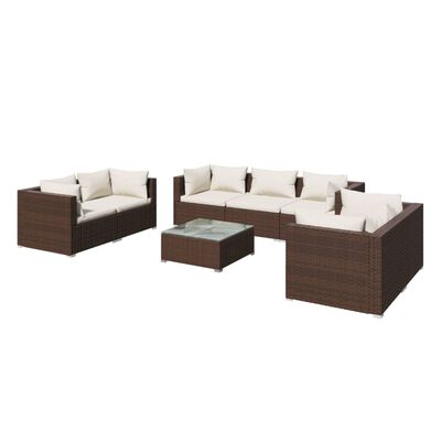 vidaXL 8 Piece Garden Lounge Set with Cushions Poly Rattan Brown