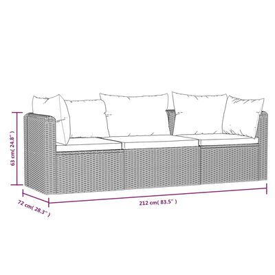 vidaXL 3 Piece Garden Sofa Set with Cushions Poly Rattan Black