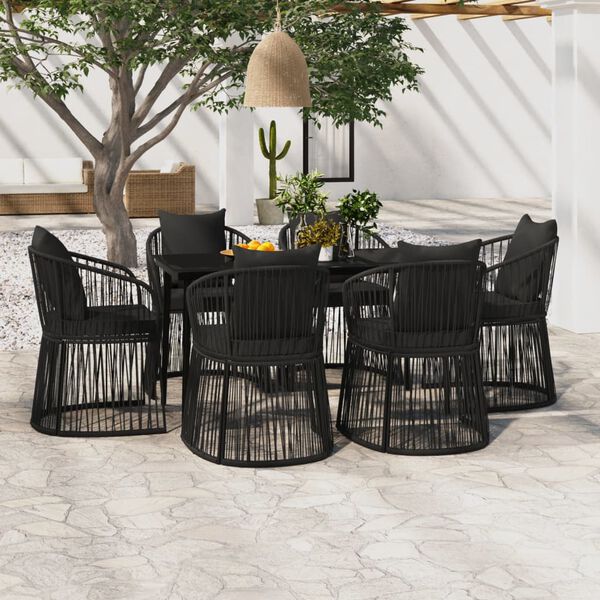 vidaXL 7 Piece Garden Dining Set with Cushions Black