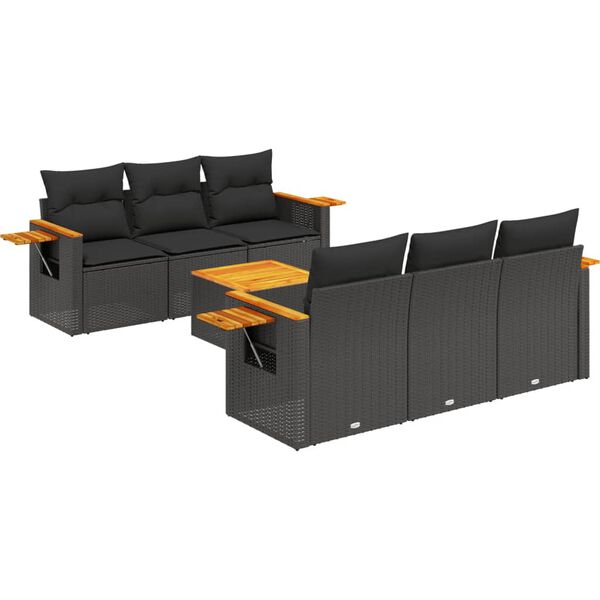 vidaXL 7 Piece Garden Sofa Set with Cushions Black Poly Rattan