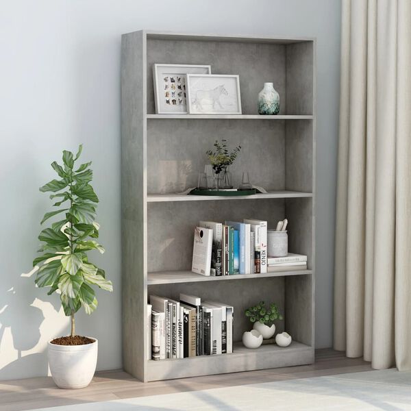 vidaXL 4-Tier Book Cabinet Concrete Grey 80x24x142 cm Engineered Wood