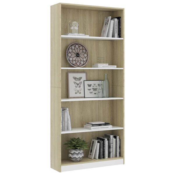 vidaXL 5-Tier Book Cabinet White and Sonoma Oak 80x24x175 cm Engineered Wood