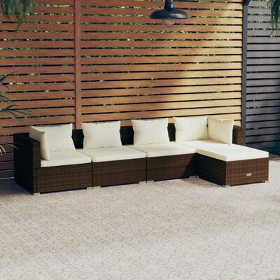 vidaXL 5 Piece Garden Lounge Set with Cushions Poly Rattan Brown