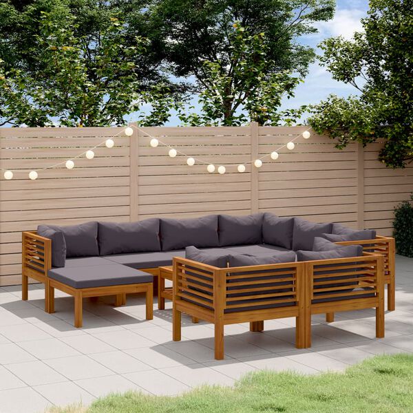 vidaXL 10 Piece Garden Lounge Set with Cushion Solid Acacia Wood