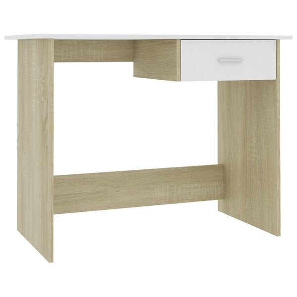 vidaXL Desk White and Sonoma Oak 100x50x76 cm Engineered Wood