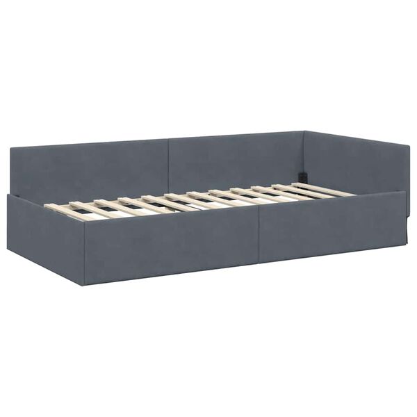 vidaXL Corner Bed Frame Dark Grey 90 cm x 200 cm Polyester and Plywood