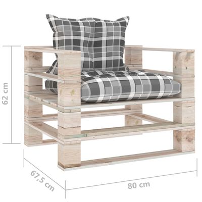 vidaXL Garden Pallet Sofa with Grey Check Pattern Cushions Pinewood