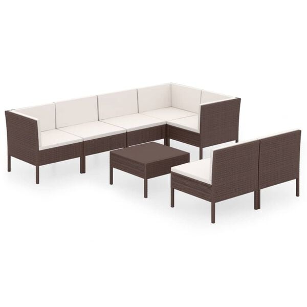 vidaXL 8 Piece Garden Lounge Set with Cushions Poly Rattan Brown