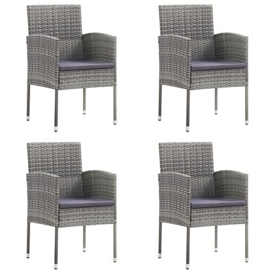 vidaXL Garden Chairs with Dark Grey Cushions 4 pcs Grey Poly Rattan