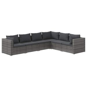 vidaXL 6 Piece Garden Lounge Set with Cushions Poly Rattan Grey