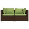 vidaXL 2-Seater Sofa with Cushions Brown Poly Rattan