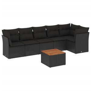 vidaXL 7 Piece Garden Sofa Set with Cushions Black Poly Rattan