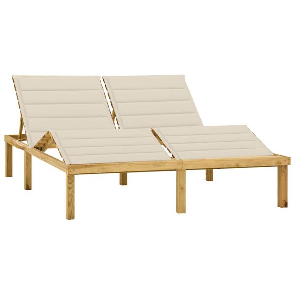 vidaXL Double Sun Lounger & Cream Cushions Impregnated Pinewood
