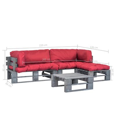 vidaXL 4 Piece Garden Lounge Set Pallets with Red Cushions Wood