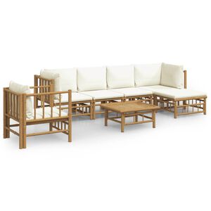 vidaXL 7 Piece Garden Lounge Set with Cream White Cushions Bamboo