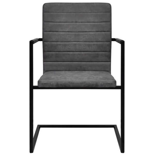 vidaXL Cantilever Dining Chairs 2 pcs Dark Grey Faux Leather