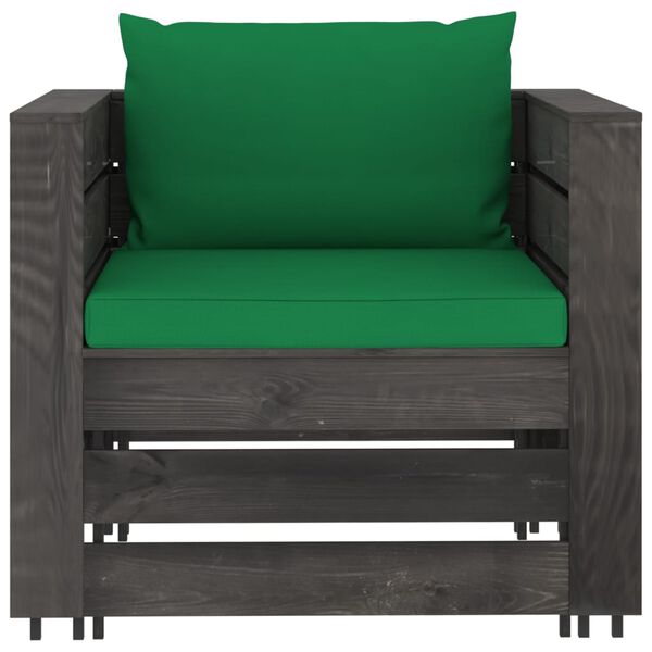 vidaXL 7 Piece Garden Lounge Set with Cushions Grey Impregnated Wood