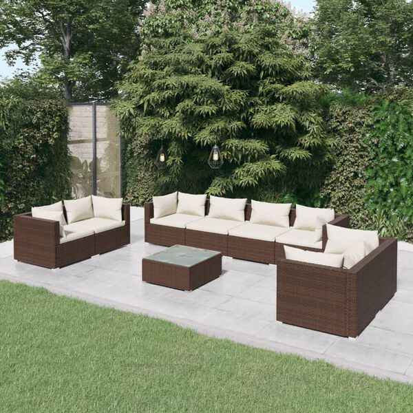 vidaXL 9 Piece Garden Lounge Set with Cushions Poly Rattan Brown