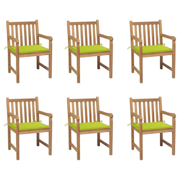 vidaXL Garden Chairs 6 pcs with Bright Green Cushions Solid Teak Wood