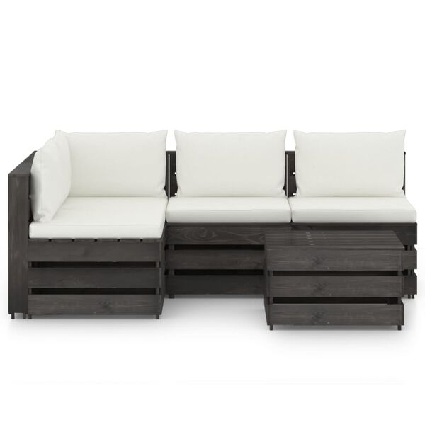 vidaXL 5 Piece Garden Lounge Set with Cushions Grey Impregnated Wood