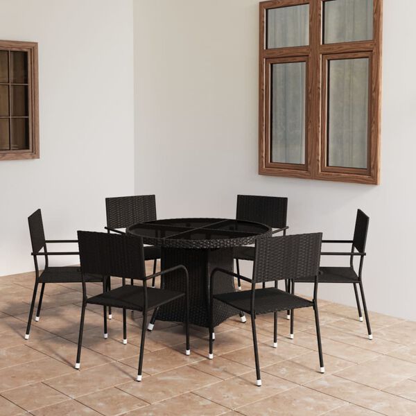 vidaXL 7 Piece Garden Dining Set Poly Rattan Black