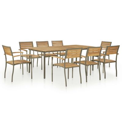 vidaXL 9 Piece Outdoor Dining Set Solid Acacia Wood and Steel