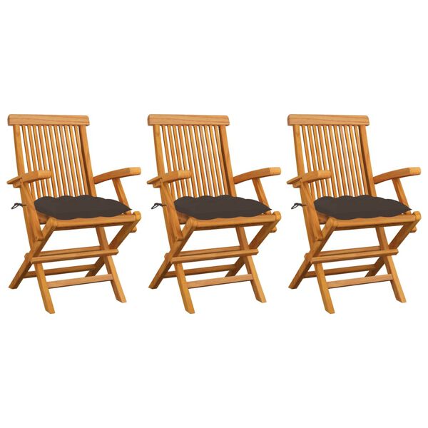 vidaXL Garden Chairs with Taupe Cushions 3 pcs Solid Teak Wood