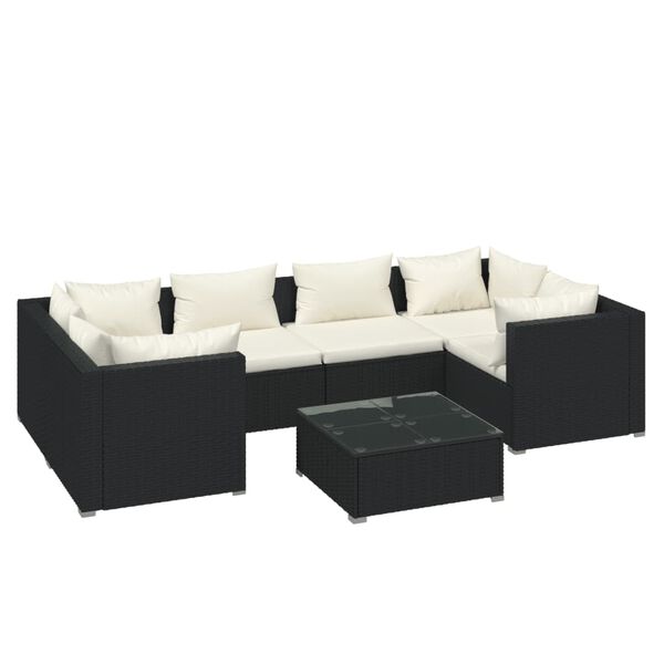vidaXL 7 Piece Garden Lounge Set with Cushions Poly Rattan Black