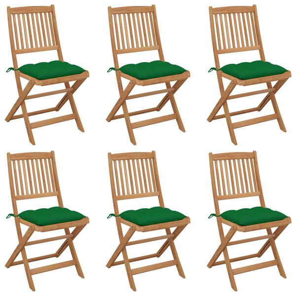 vidaXL Folding Garden Chairs 6 pcs with Cushions Solid Acacia Wood
