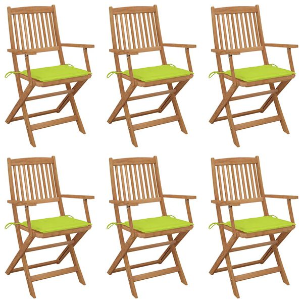 vidaXL Folding Garden Chairs 6 pcs with Cushions Solid Acacia Wood