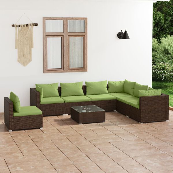 vidaXL 8 Piece Garden Lounge Set with Cushions Poly Rattan Brown
