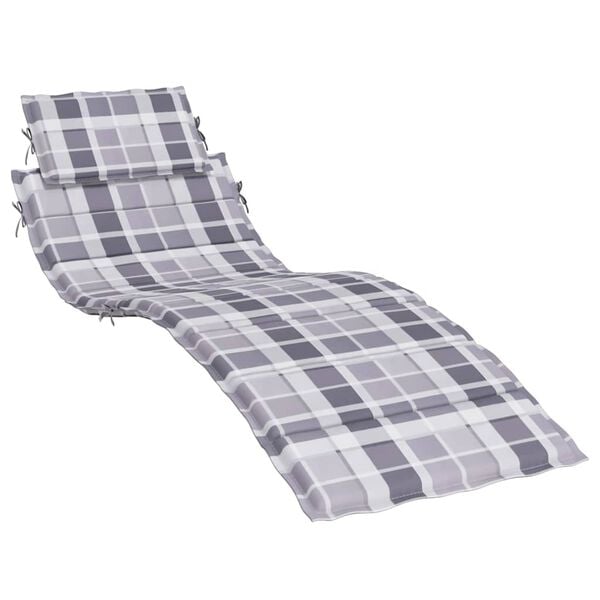 vidaXL Sun Lounger Cushion Grey Check Pattern 186x58x4cm Oxford Fabric