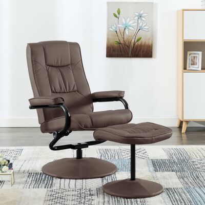 vidaXL TV Armchair with Foot Stool Brown Faux Leather