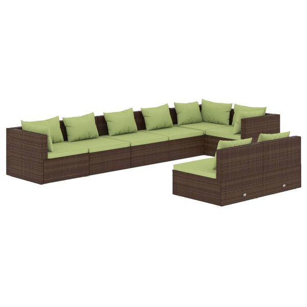 vidaXL 8 Piece Garden Lounge Set with Cushions Brown Poly Rattan