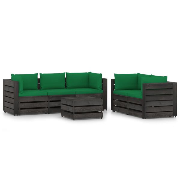 vidaXL 6 Piece Garden Lounge Set with Cushions Grey Impregnated Wood