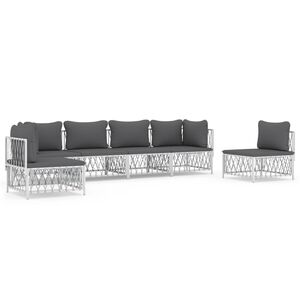 vidaXL 6 Piece Garden Lounge Set with Cushions White Steel