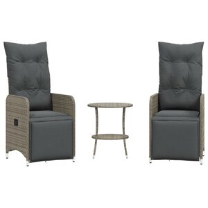 vidaXL Reclining Garden Chairs 2 pcs with Table Grey Poly Rattan