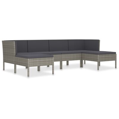 vidaXL 6 Piece Garden Lounge Set with Cushions Poly Rattan Grey