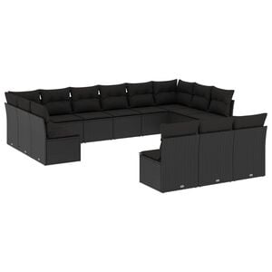 vidaXL Garden Sofa Set | Black | PE rattan, Powder-coated steel, Polyester