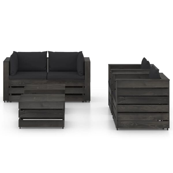 vidaXL 6 Piece Garden Lounge Set with Cushions Grey Impregnated Wood