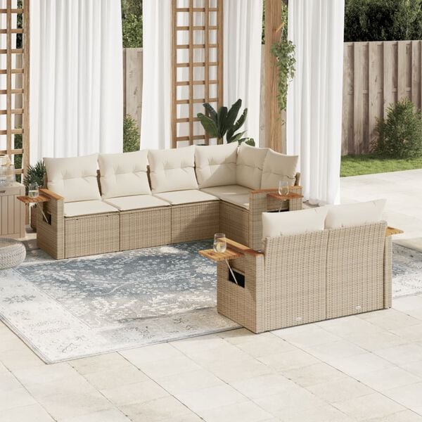 vidaXL 7 Piece Garden Sofa Set with Cushions Beige Poly Rattan