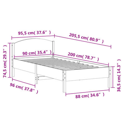 vidaXL Bed Frame without Mattress White 90x200 cm Solid Wood Pine