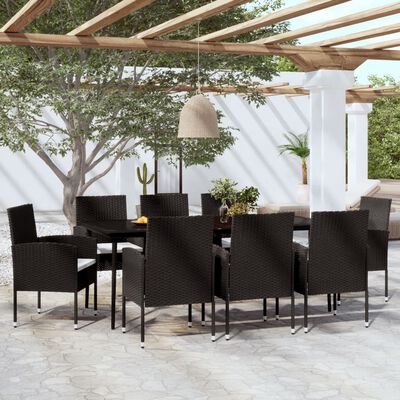 vidaXL 9 Piece Garden Dining Set Black