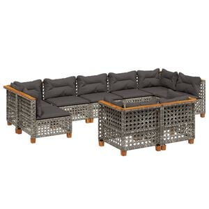 vidaXL 9 Piece Garden Sofa Set with Cushions Grey Poly Rattan