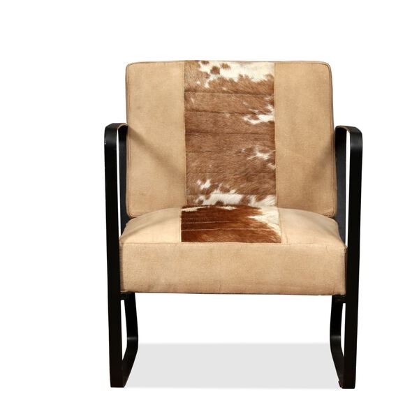 vidaXL Lounge Chair Cream Genuine Goatskin and Canvas