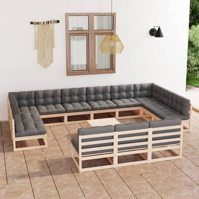 vidaXL 14 Piece Garden Lounge Set with Cushions Solid Pinewood