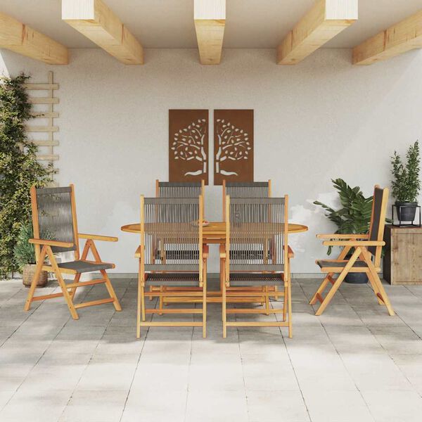 vidaXL Garden Dining Set Folding 7 pcs Grey Solid Acacia Wood