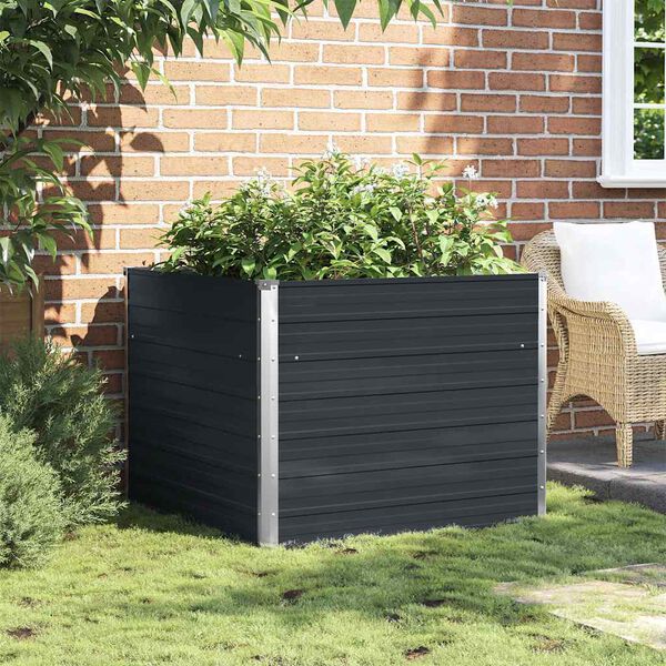 vidaXL Raised Garden Bed Anthracite 100x100x77 cm Galvanised Steel