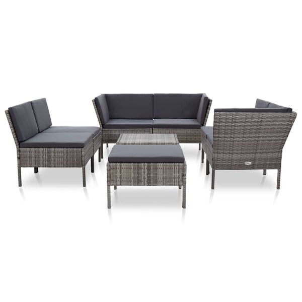 vidaXL 8 Piece Garden Lounge Set with Cushions Poly Rattan Grey