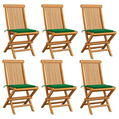 vidaXL Garden Chairs with Green Cushions 6 pcs Solid Teak Wood